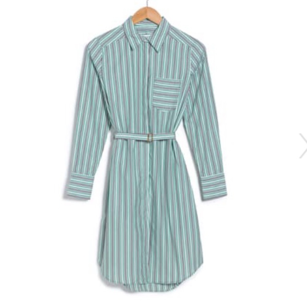 Calvin Klein Striped LongSleeve Belted Shirt Dress